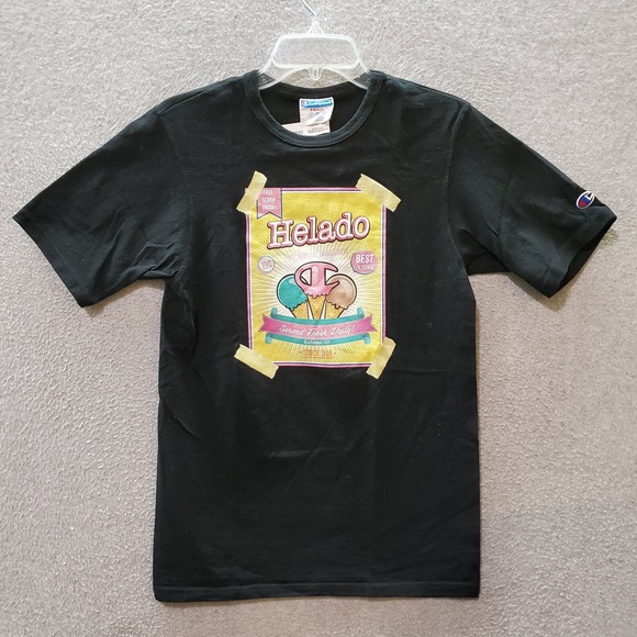 VINTAGE Champion Men T-Shirt Small Black Helado Ice Cream Scoop Friday 1919 - Picture 1 of 7